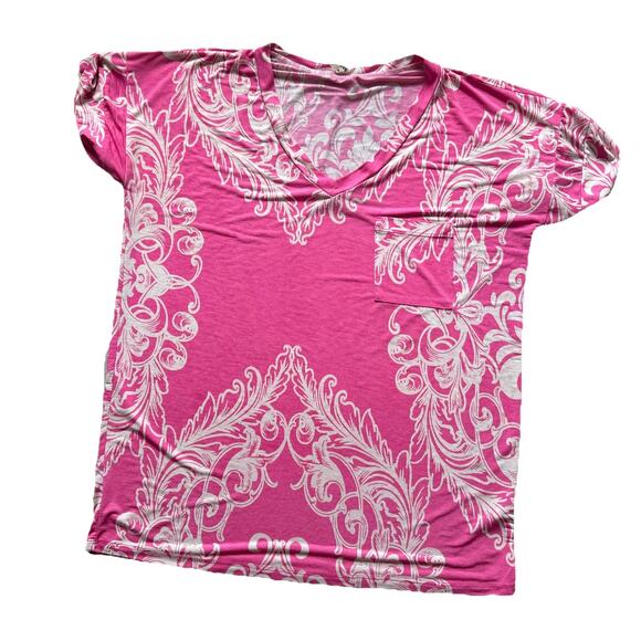 SEW IN LOVE ~Pink Floral~S/SLV~Lightweight~Knit Tunic Top/Tee~SZ~M~EZ Care - Picture 1 of 7